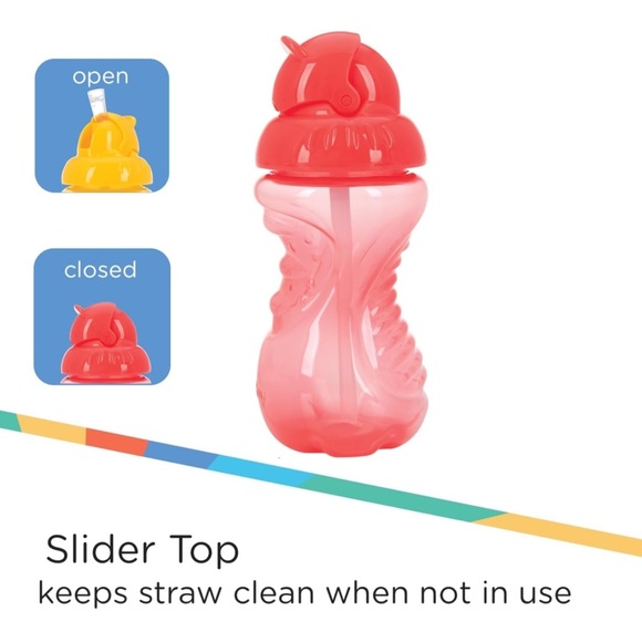 Nuby 2-Pack No-Spill Flip-It Cups, 10 Ounce, Red/Aqua - Picture 2 of 5
